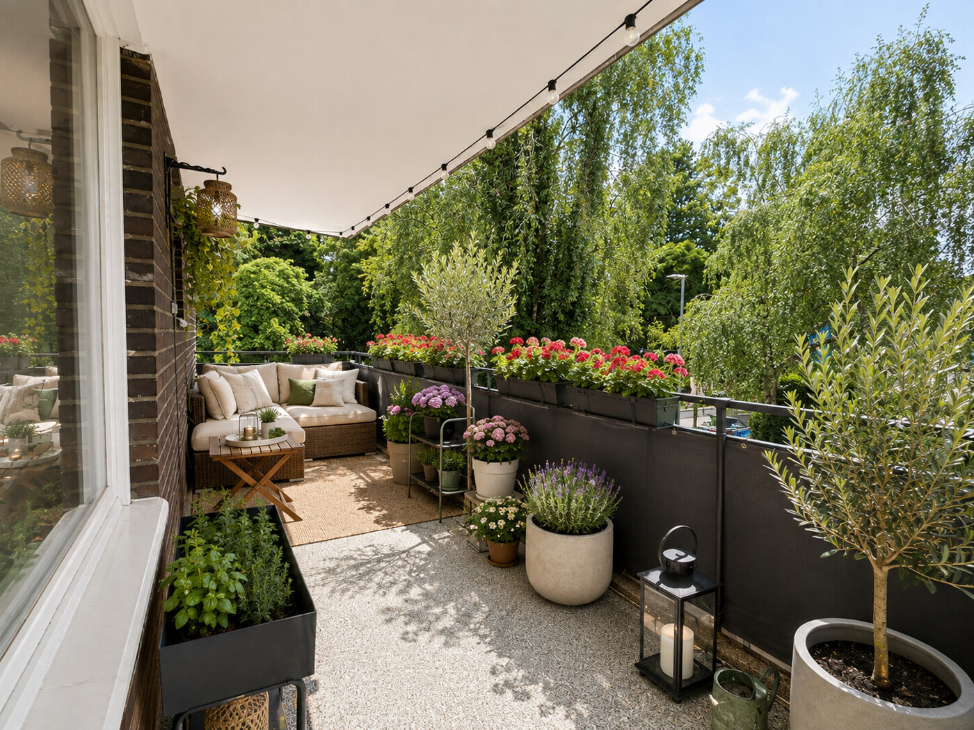 Großer, sonniger Balkon
