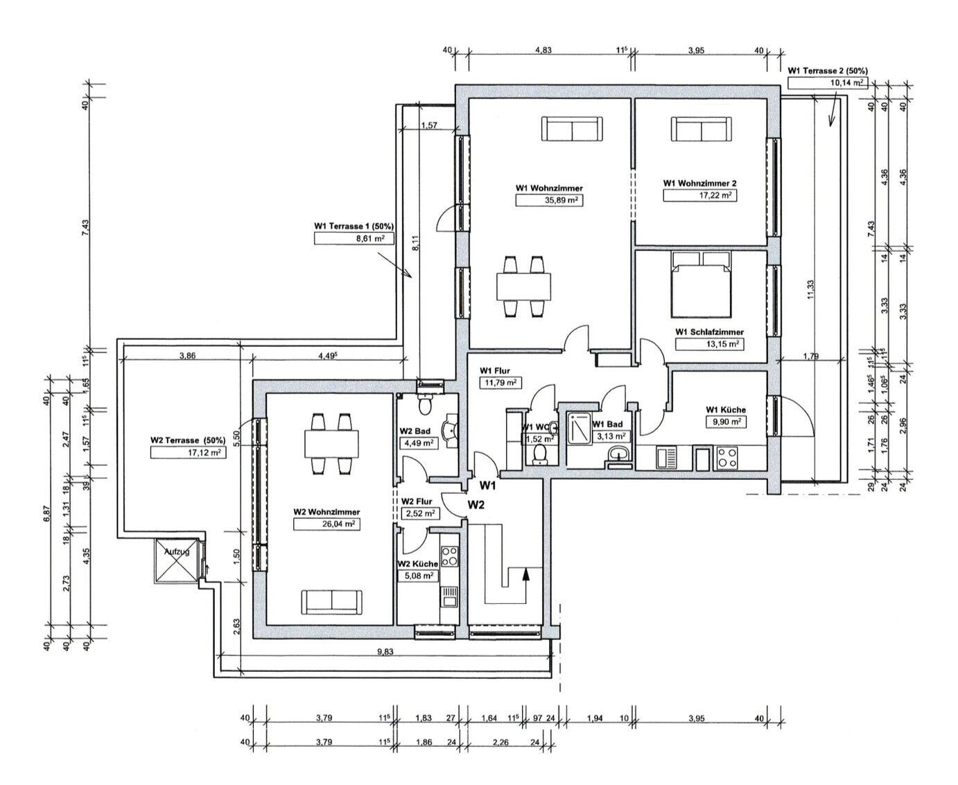 Grundriss WE1 und WE2