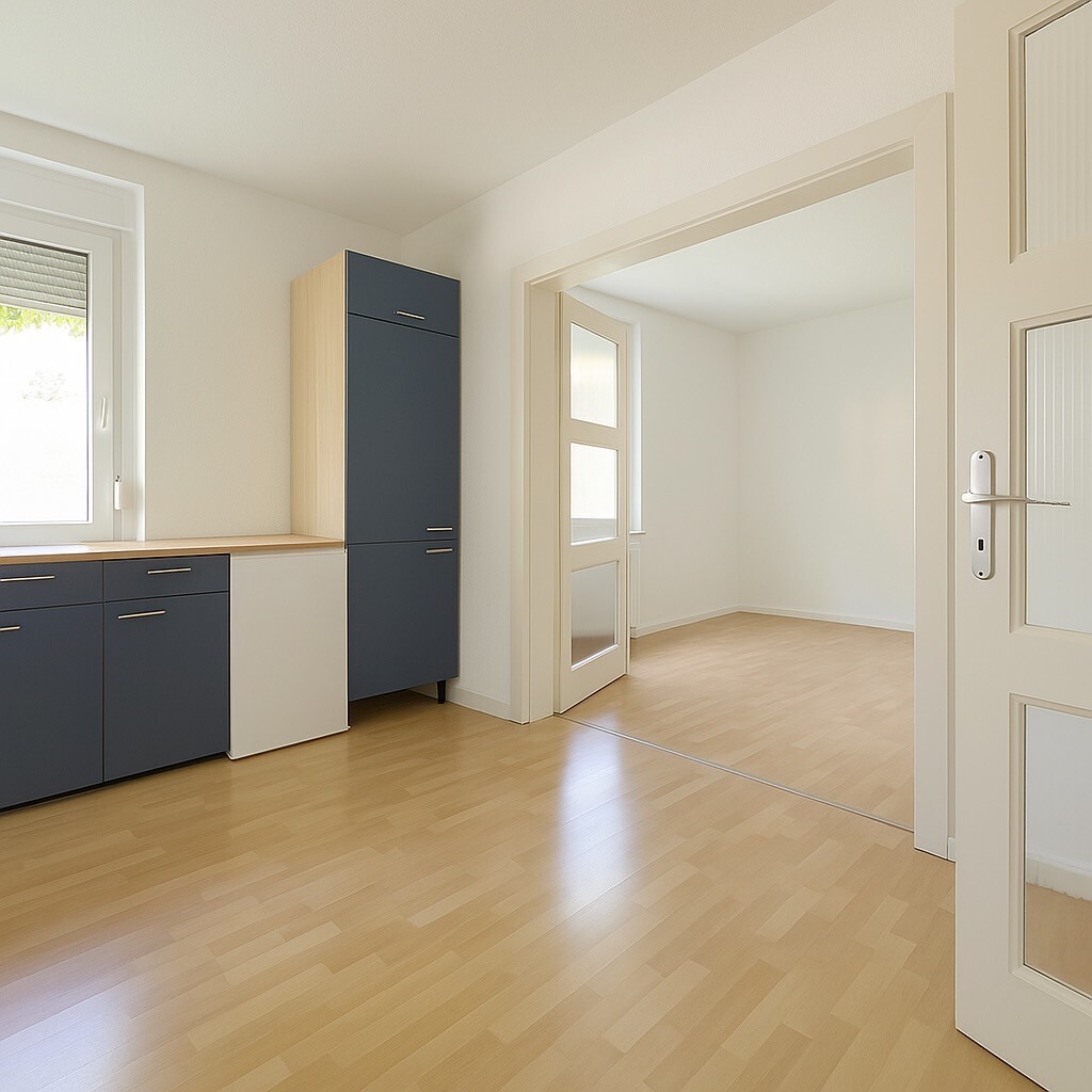 Küche mit Durchgang zum Wohnzimmer