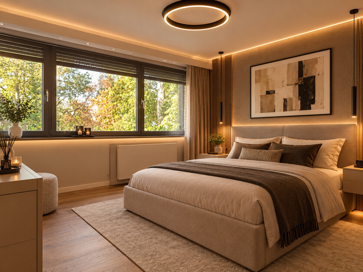 Einrichtungsbeispiel Schlafzimmer (KI-generiert)
