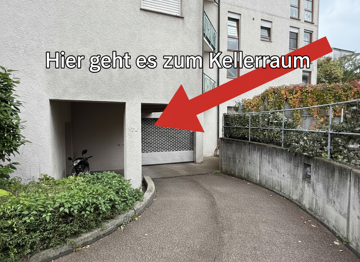 Einfahrt mit Eingang Kellerraum