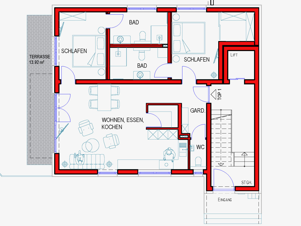 Top 1 Wohnungsgrundriss- guter Schnitt und viel Platz