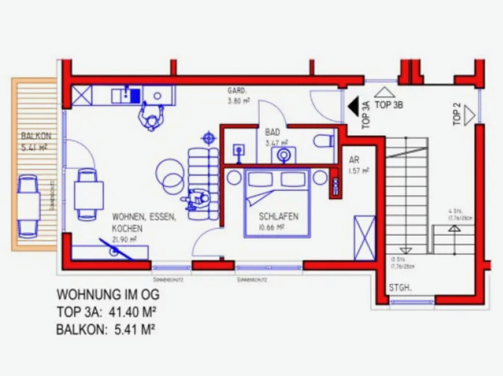 Top 3A Gut geschnittener Grundriss