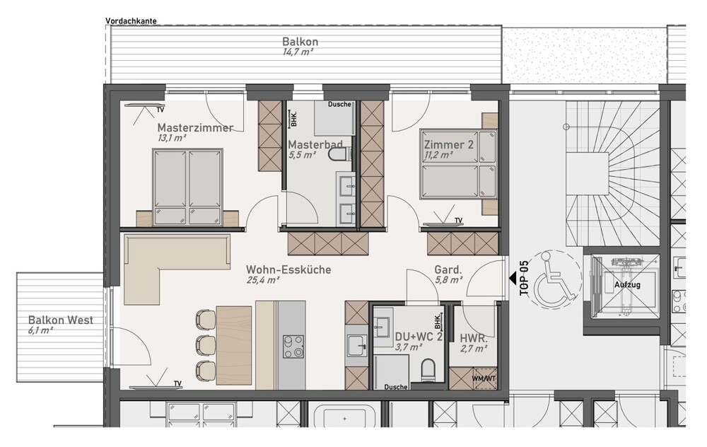 OG Top 5-  Kochen, Essen und Wohnen sowie 2  Schlafzimmer und 2 Bäder  auf nur 67 m²