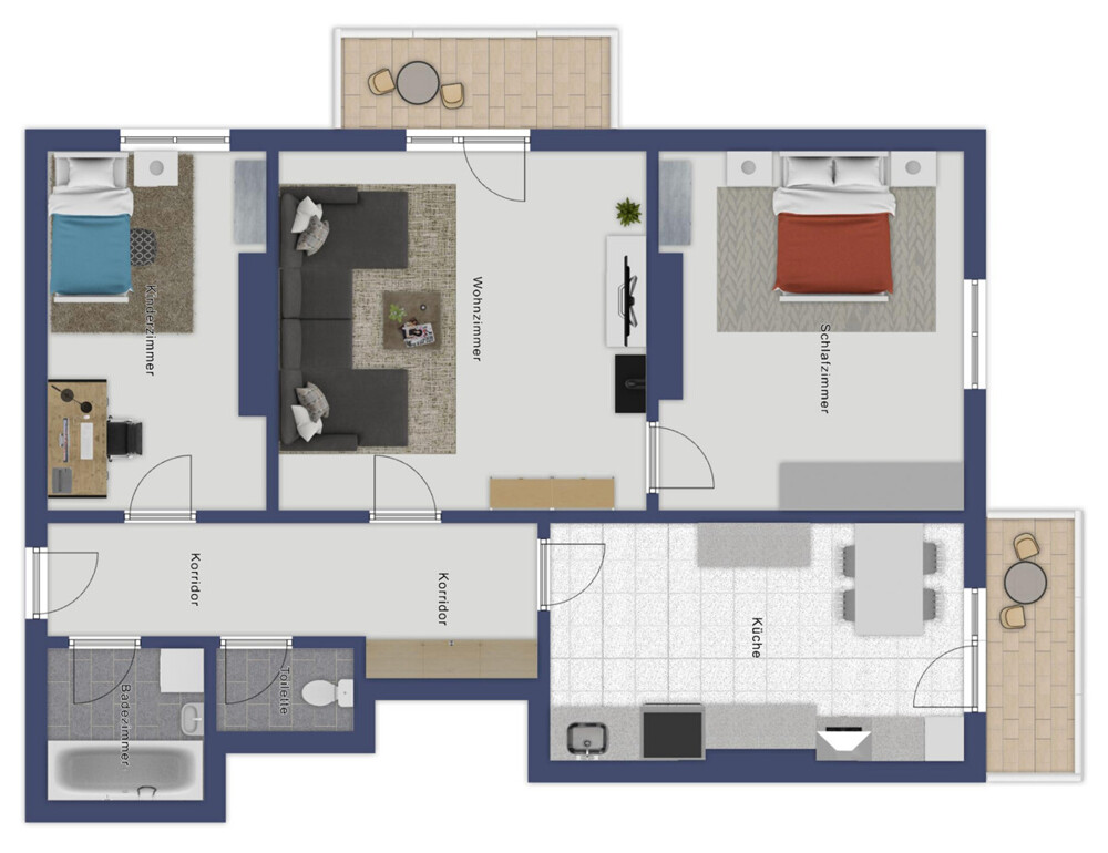 Gut geschnittene Wohnfreude mit 3 Zi. und 2 Balkone