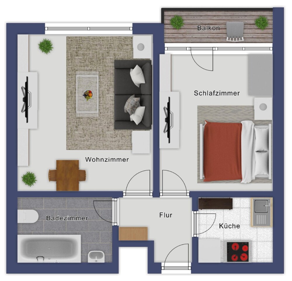 Guter Schnitt mit separatem Schlafzimmer