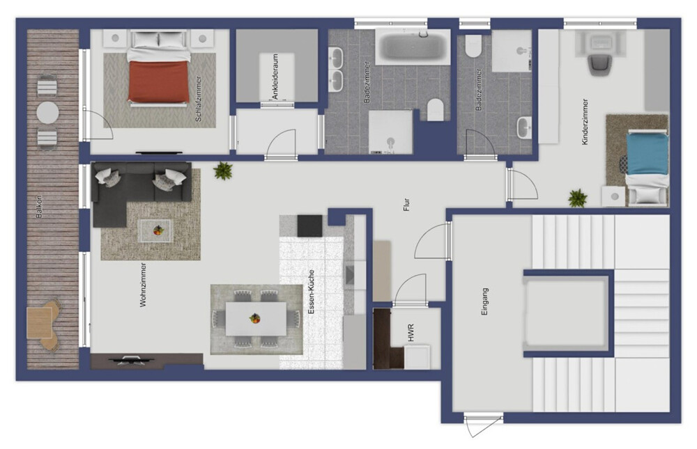 Guter Schnitt mit tolle Raumaufteilung KÜ, WZ, Balkon, 2 SZ und 2 Bäder