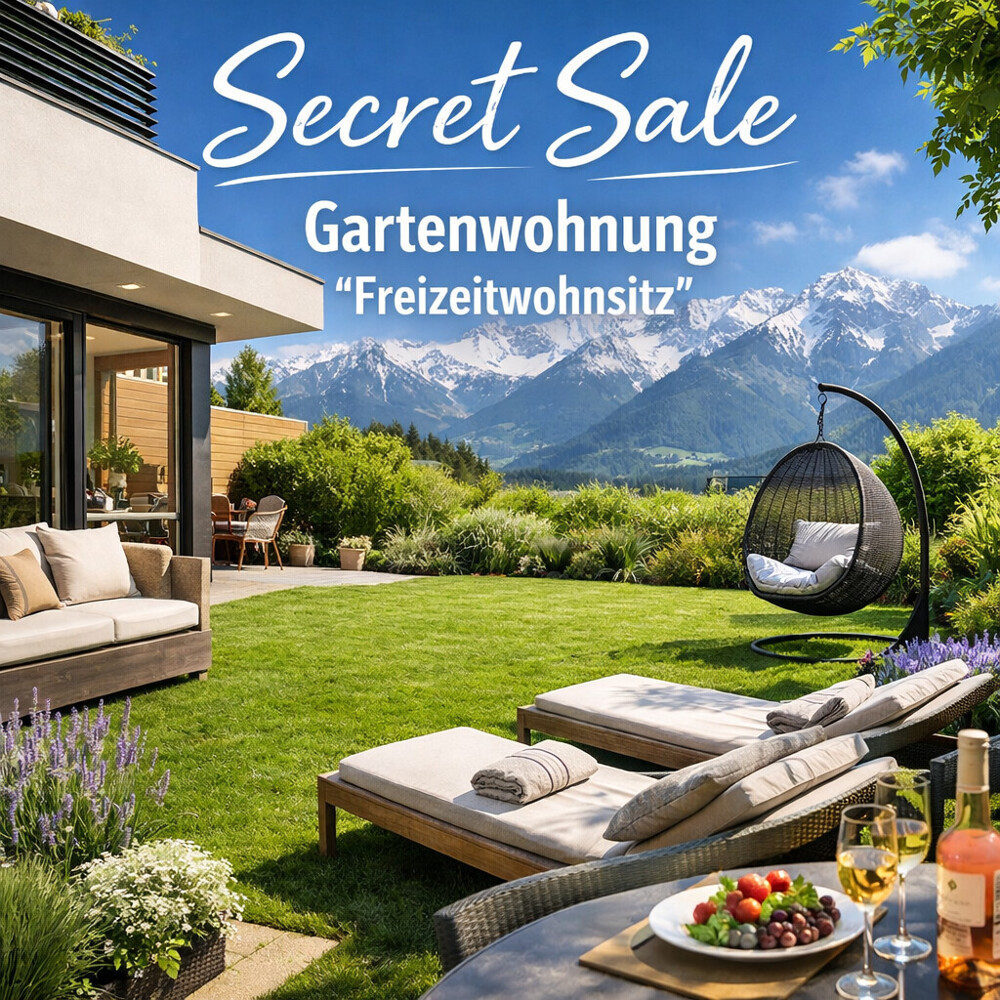 Alpenpanorama und Gartenwohnung im Sommer