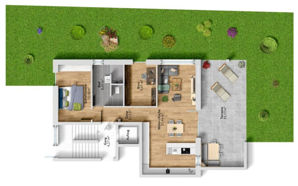 Möblierter 2D-Grundriss