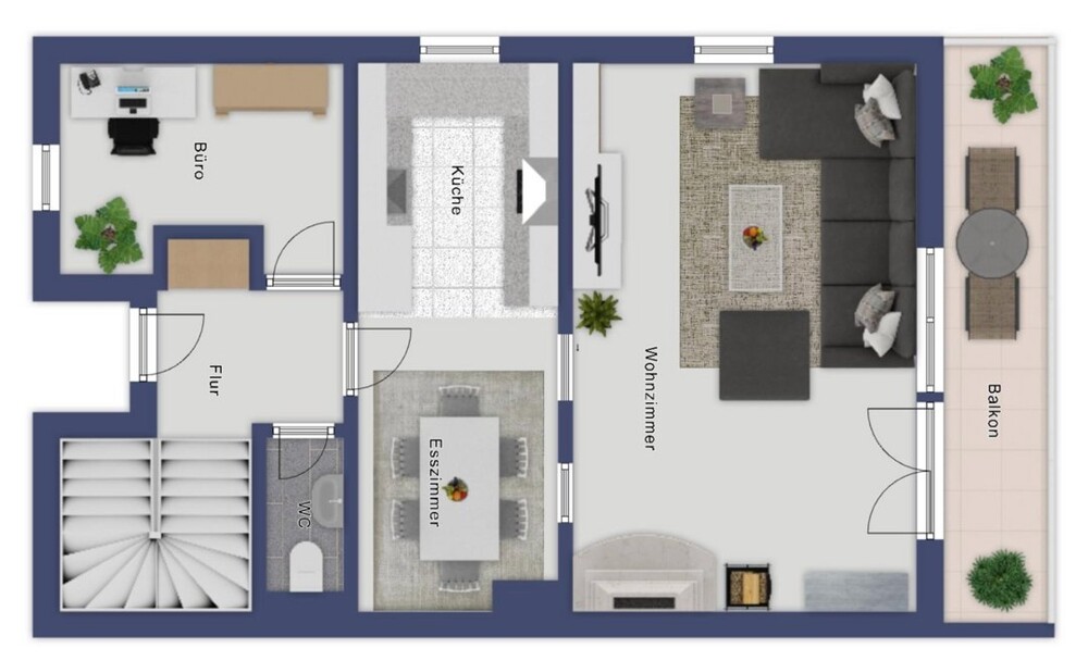 Möblierter Grundriss Erdgeschoss