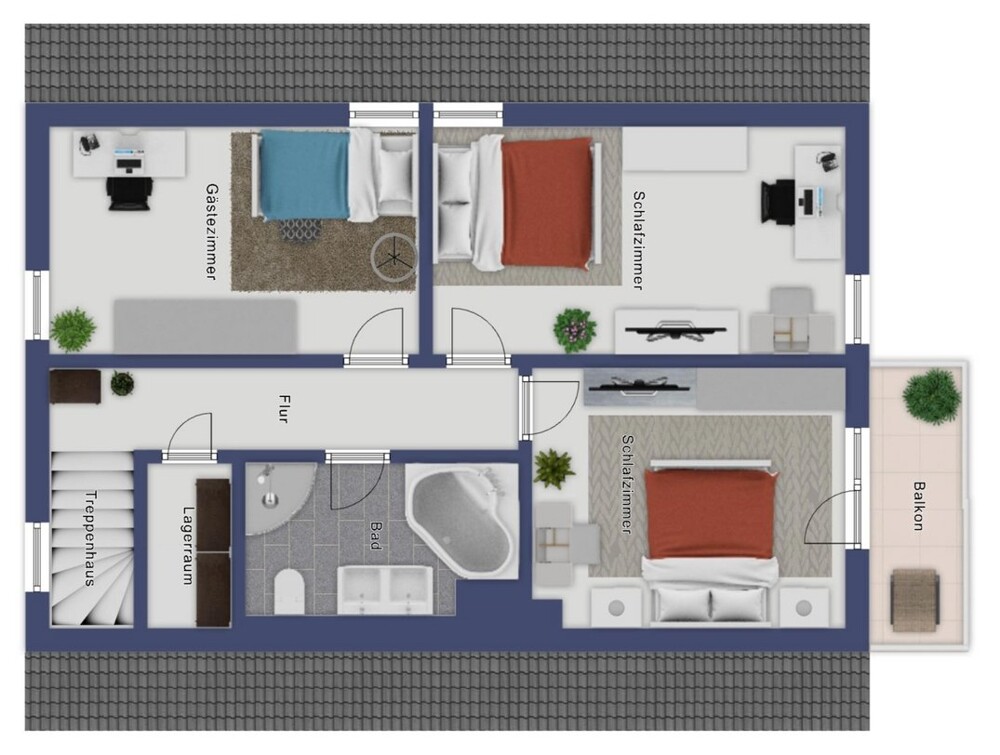 Möblierter Grundriss Obergeschoss