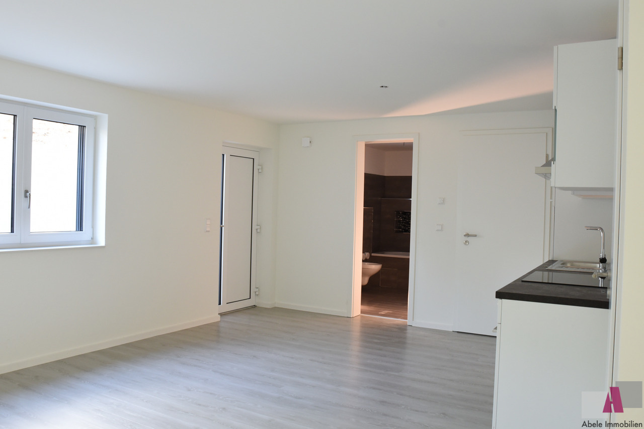 Wohnzimmer mit Blick Badezimmer