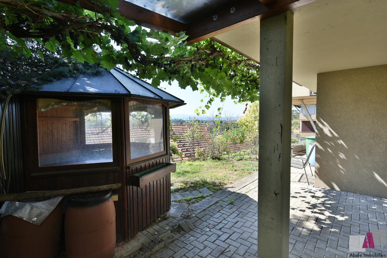 Terrasse mit Gartenhaus