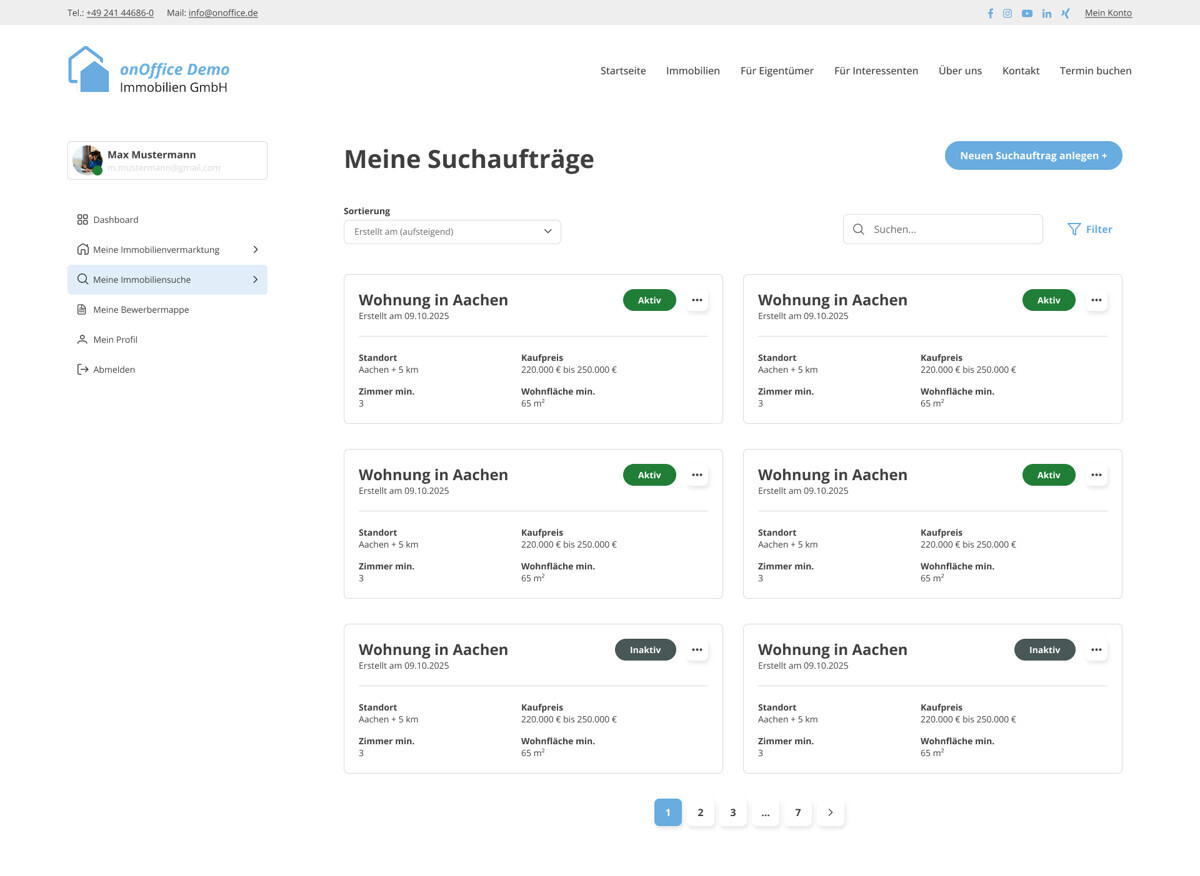 Suche - Meine Suchaufträge - Liste