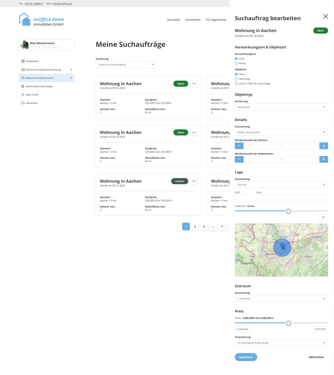 Suche - Meine Suchaufträge - Liste - Beispiel nach Bearbeiten