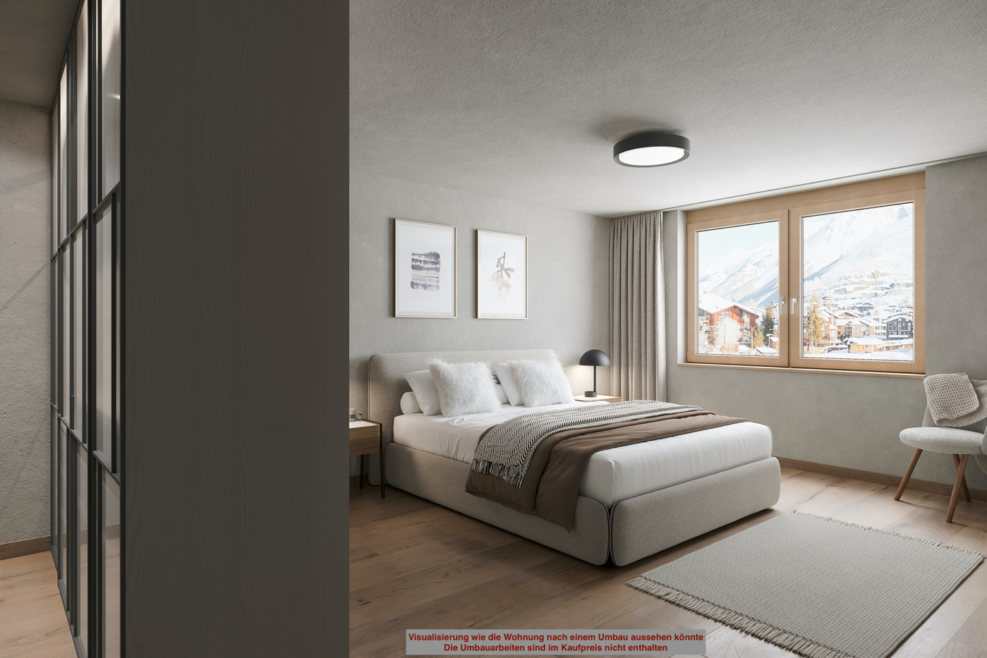 Visualisierung Schlafzimmer | Visualisierung wie der Wohnung nach einem Umbau aussehen Könnte. Die Umbauarbeiten sind im Kaufpreis nicht enthalten.