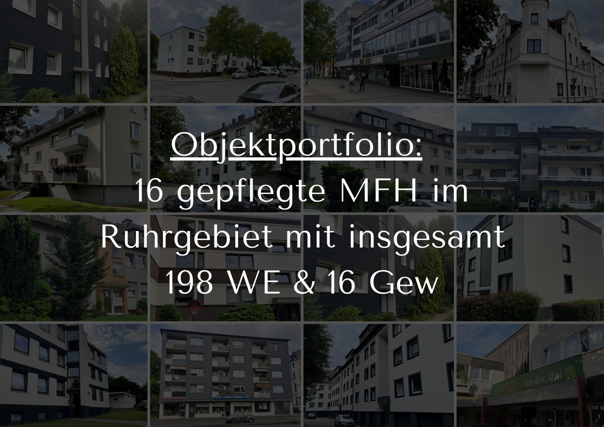 Objektportfolio aus 16 gepflegten MFH im Ruhrgebiet mit insgesamt 198 WE und 16 Gew