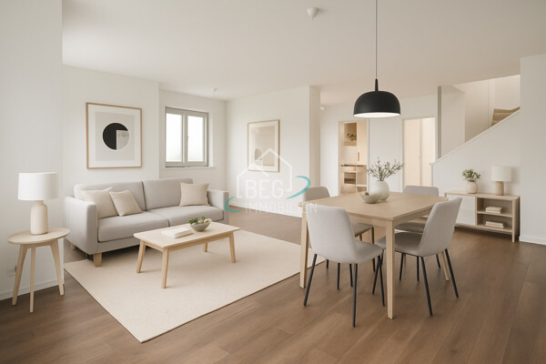 virtuell möblierter Wohn-Essbereich