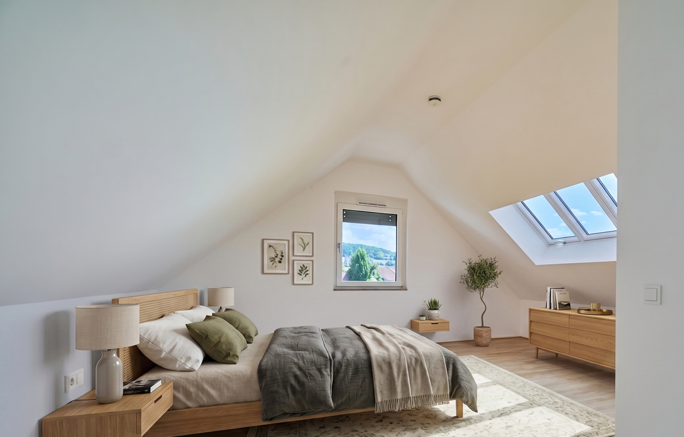Schlafzimmer KI möbliert