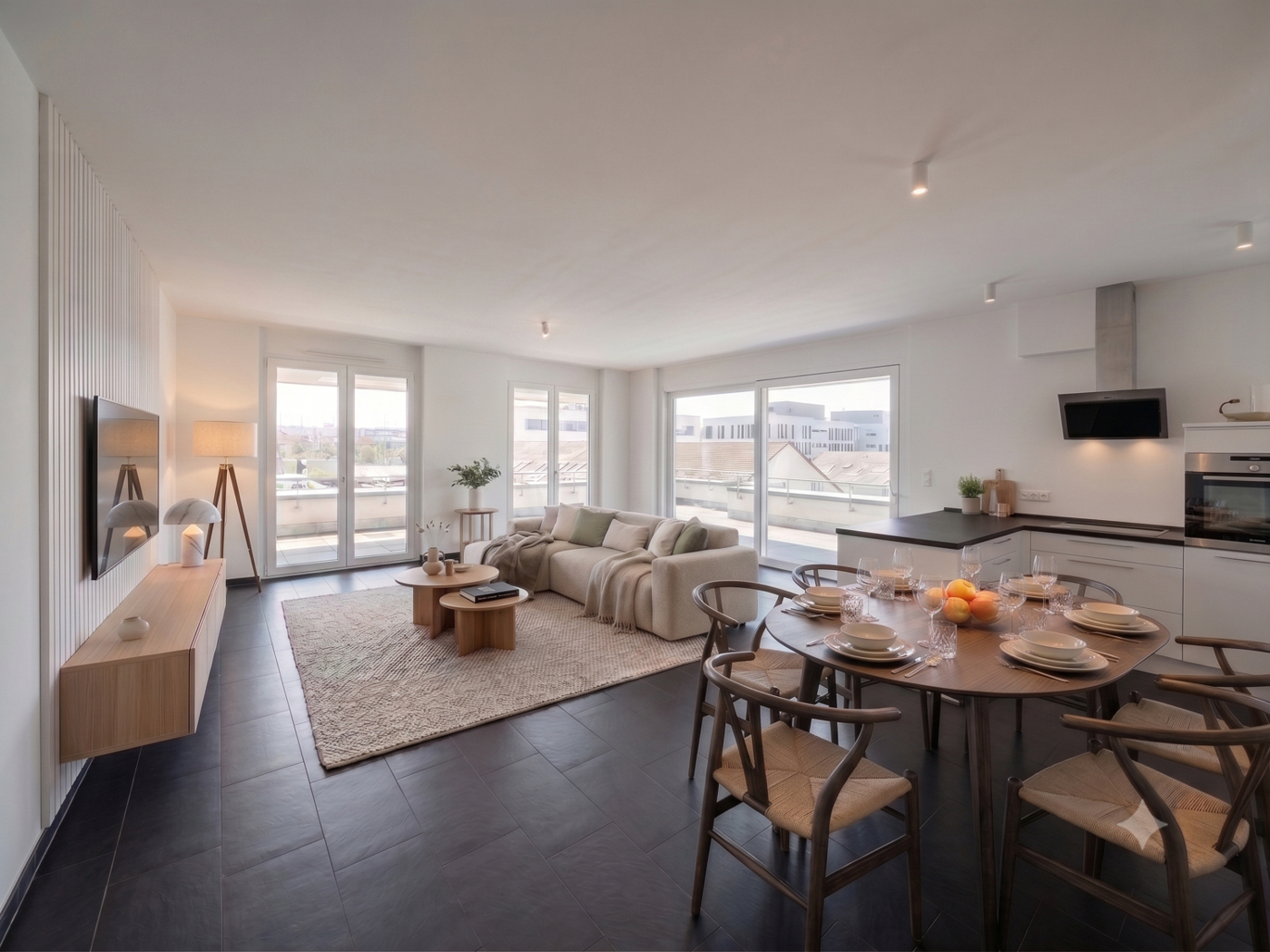 Wohnzimmer mit KI möbliert