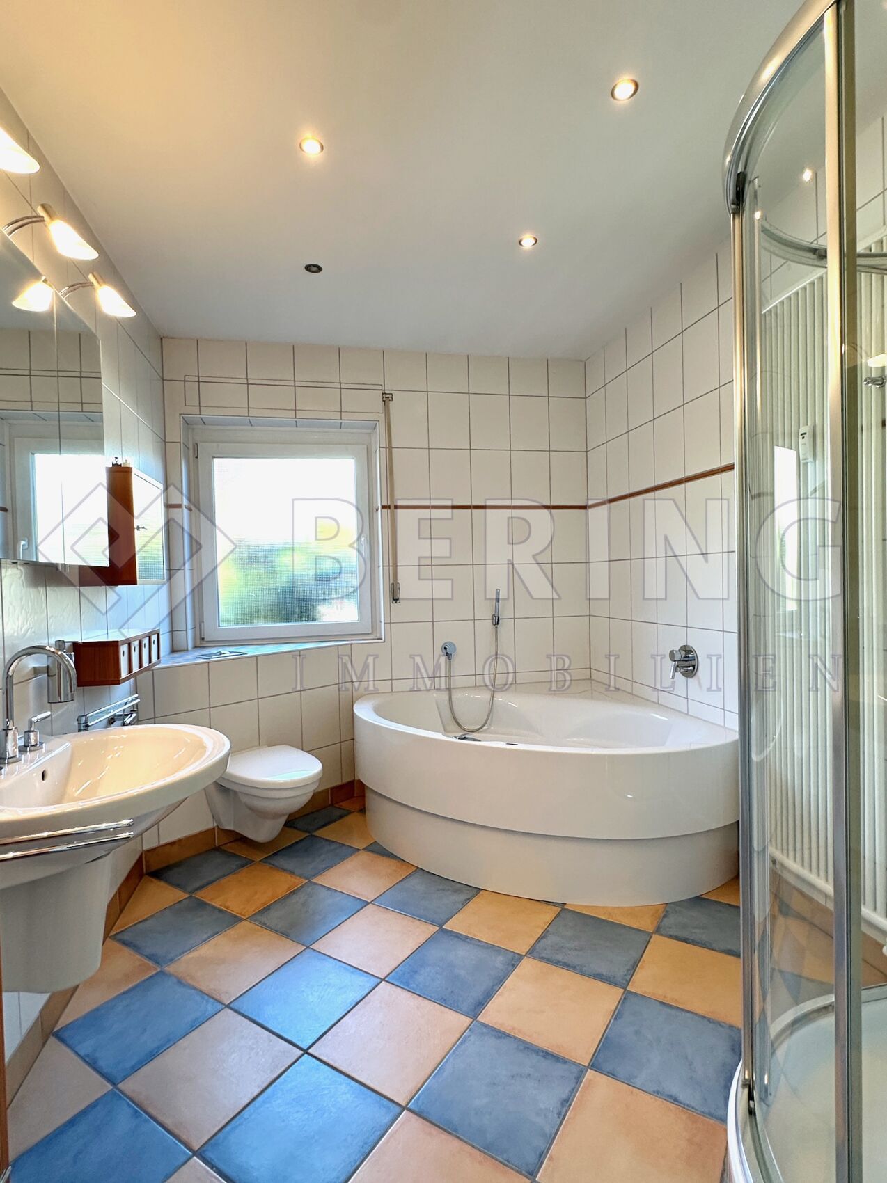 Tageslichtbad mit Wanne und Dusche