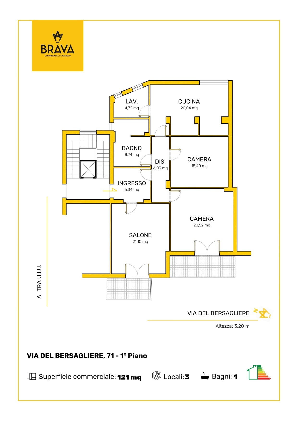 PLANIMETRIA COLORATA  VIA DEL BERSAGLIERE n. 71 Interno SX Piano 1_page-0001