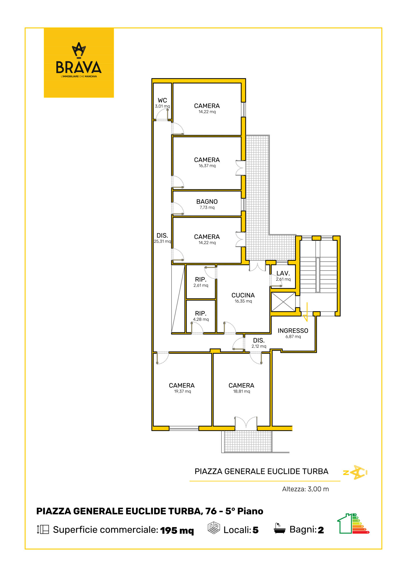 PLANIMETRIA COLORATA PIAZZA GENERALE EUCLIDE TURBA n. 76 Piano 5