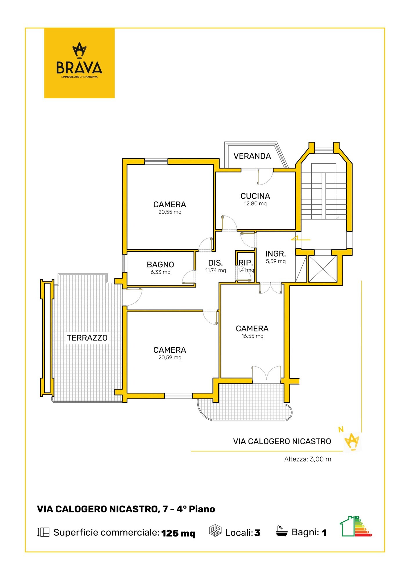 PLANIMETRIA COLORATA VIA CALOGERO NICASTRO n. 7 Scala A Interno 7 Piano 4 (2)