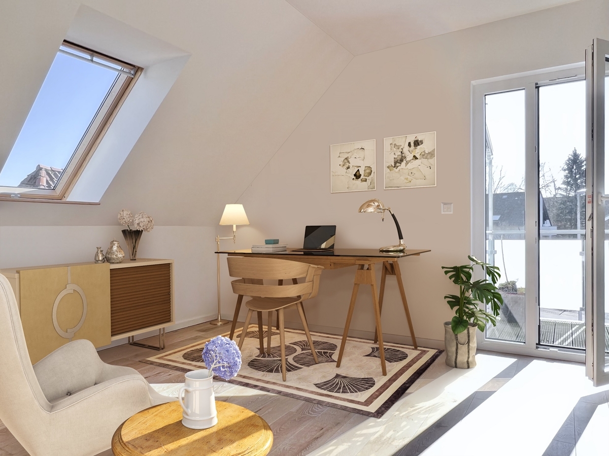 Büro mit Zugang zum Balkon