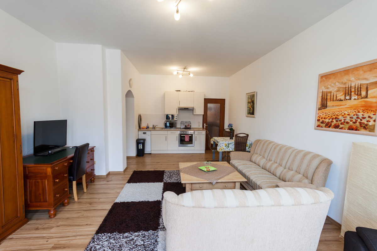 Wohnzimmer mit offener Küche