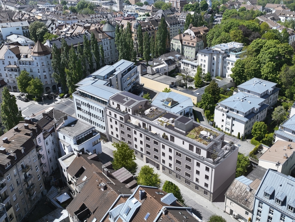 Visualisierung I Luftaufnahme Hausansicht Westseite