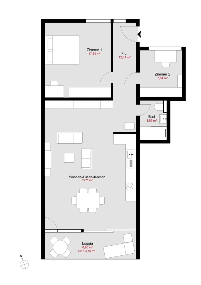 Grundriss l 2,5-Zimmer-Variante