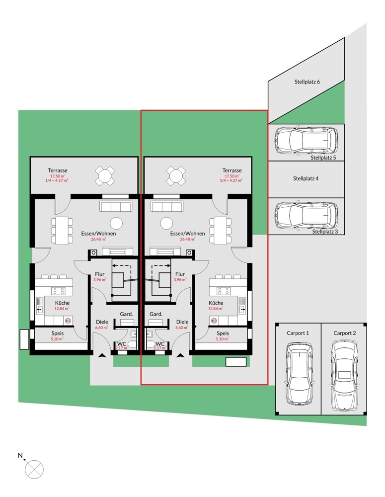 Grundriss EG l markiert