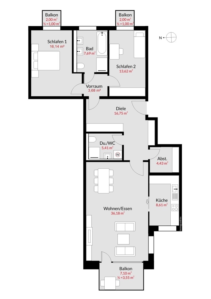 Grundriss aktuell l Geschlossene Küche