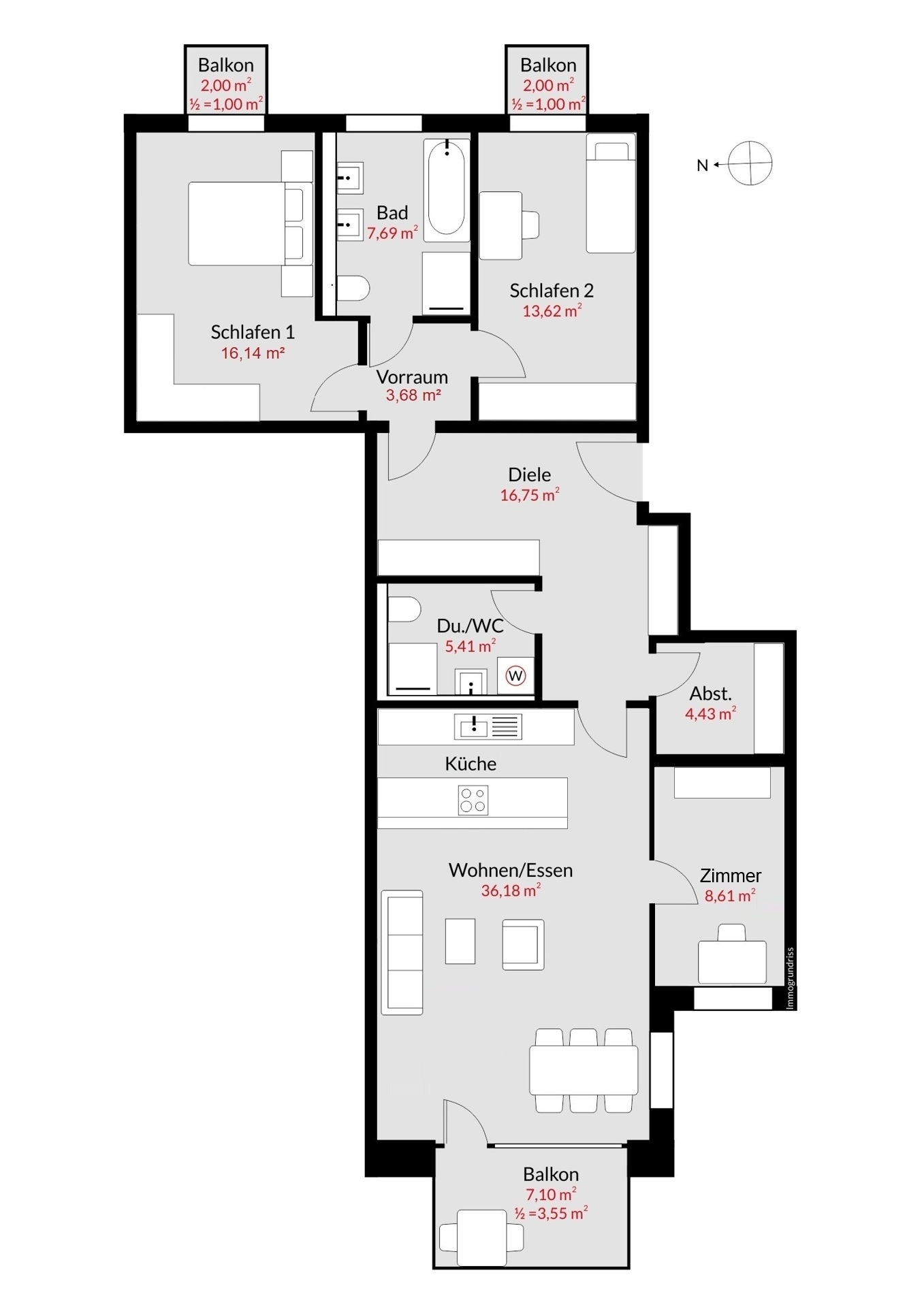 Grundriss Umbauvorschlag 4-Zimmer-Variante