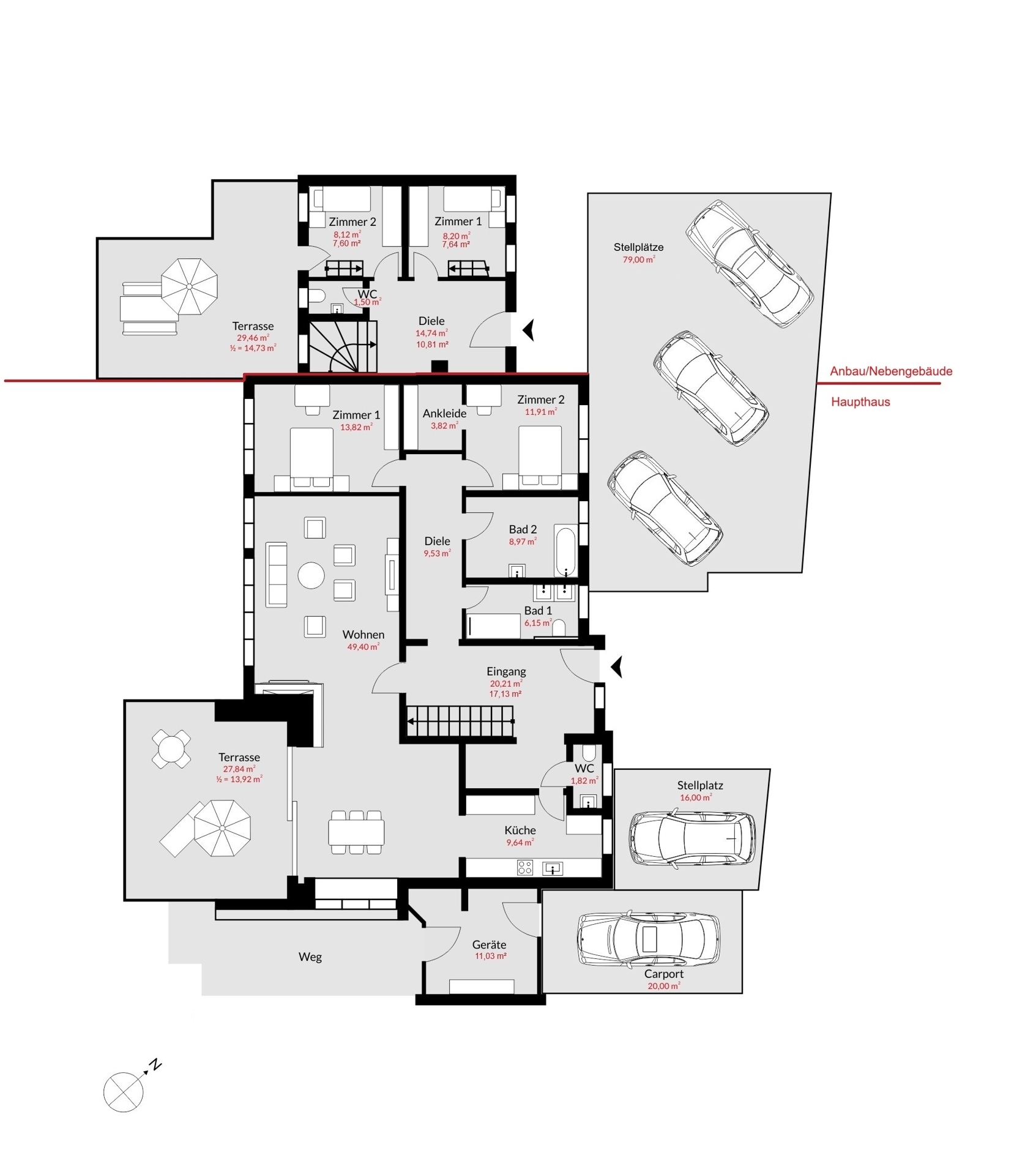 Grundriss EG Haupthaus & Anbau/Nebengebäude