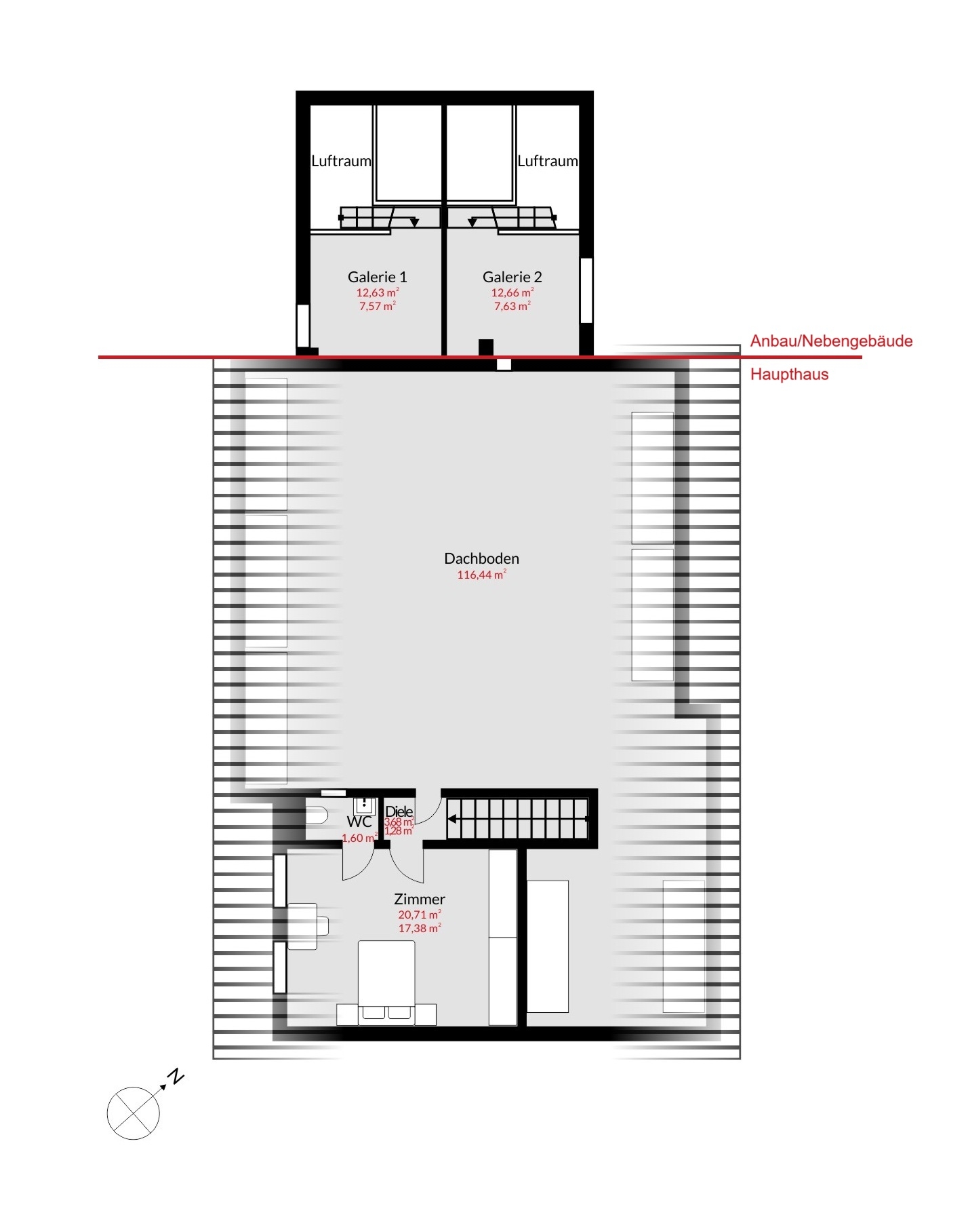 Grundriss OG/DG Haupthaus & Anbau/Nebengebäude