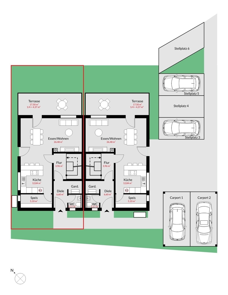 Grundriss EG l markiert