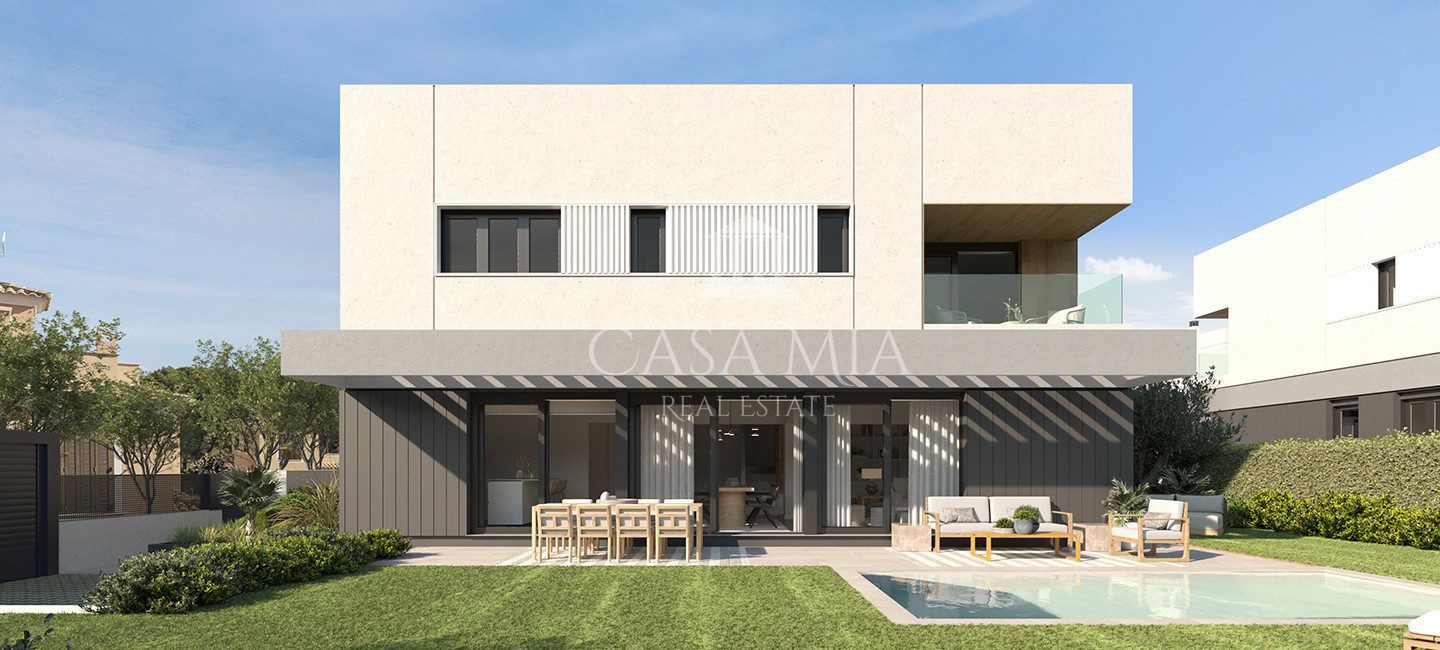 Modern new semi-detached house with roof terrace and pool, Puig de Ros