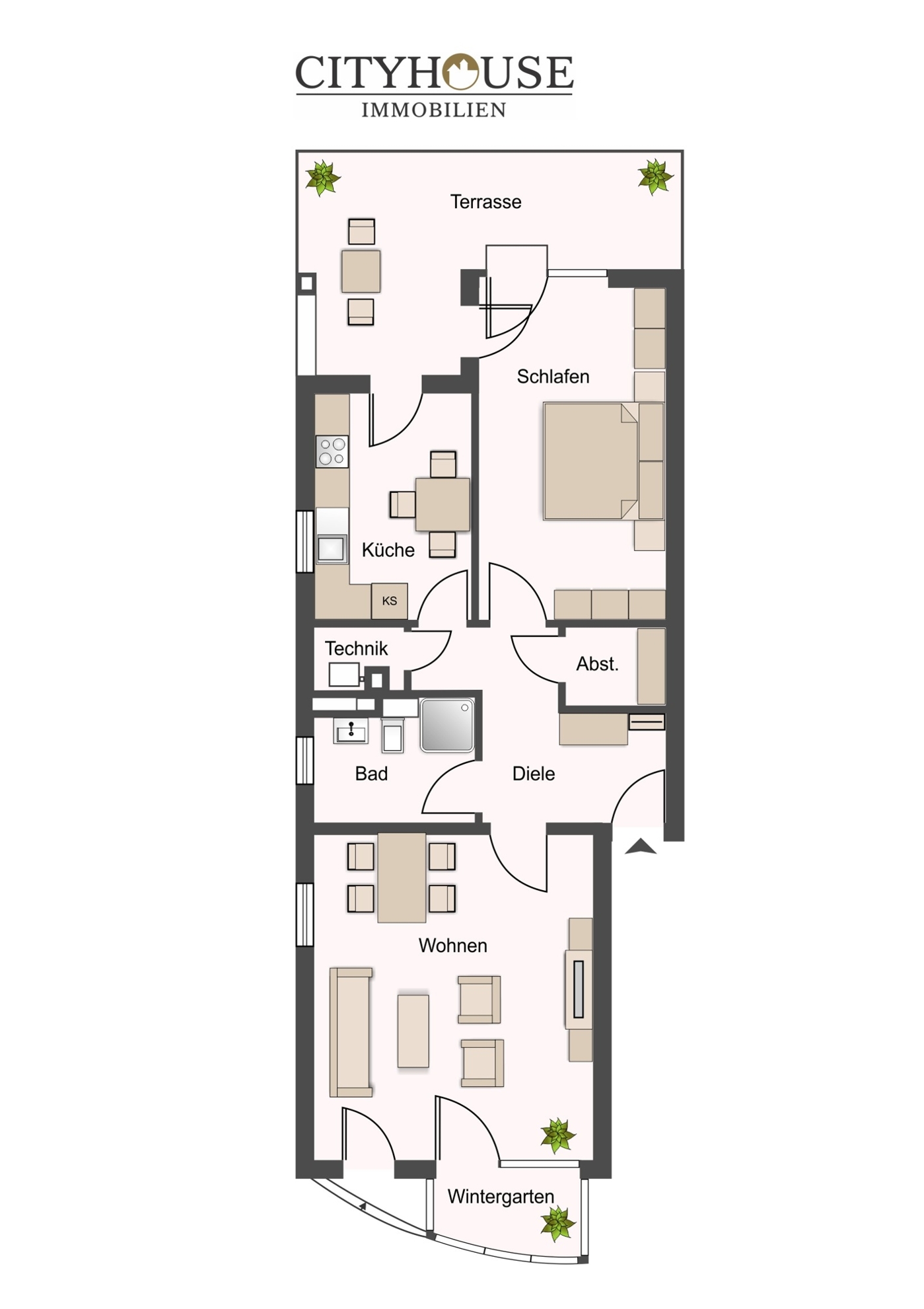 Grundriss EG mit Wintergarten und Terrasse