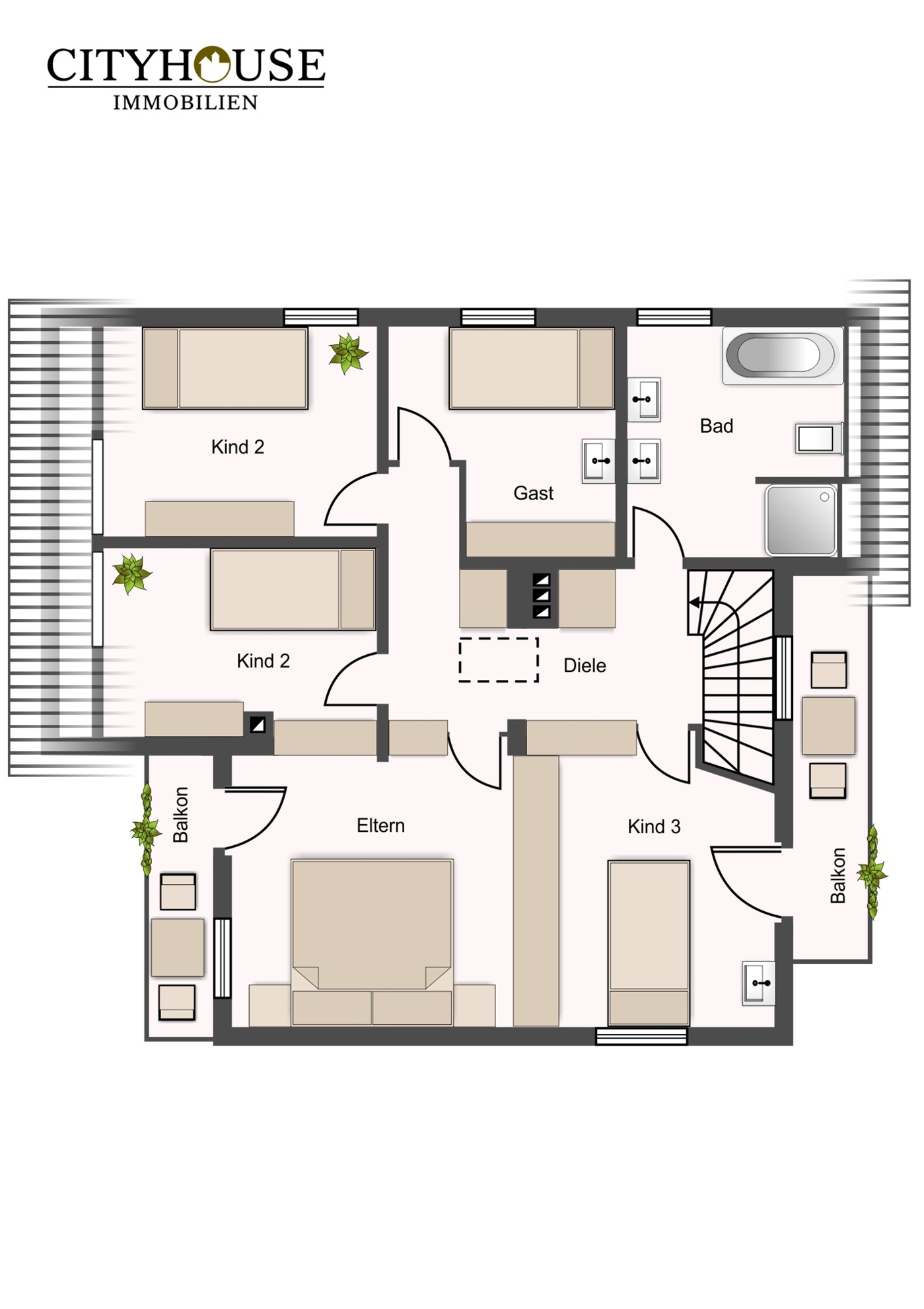 Grundriss 1. Obergeschoss mit Balkonen