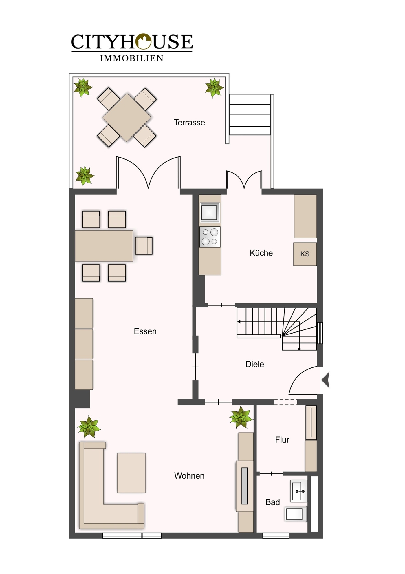 Erdgeschoss mit Terrasse und Garten