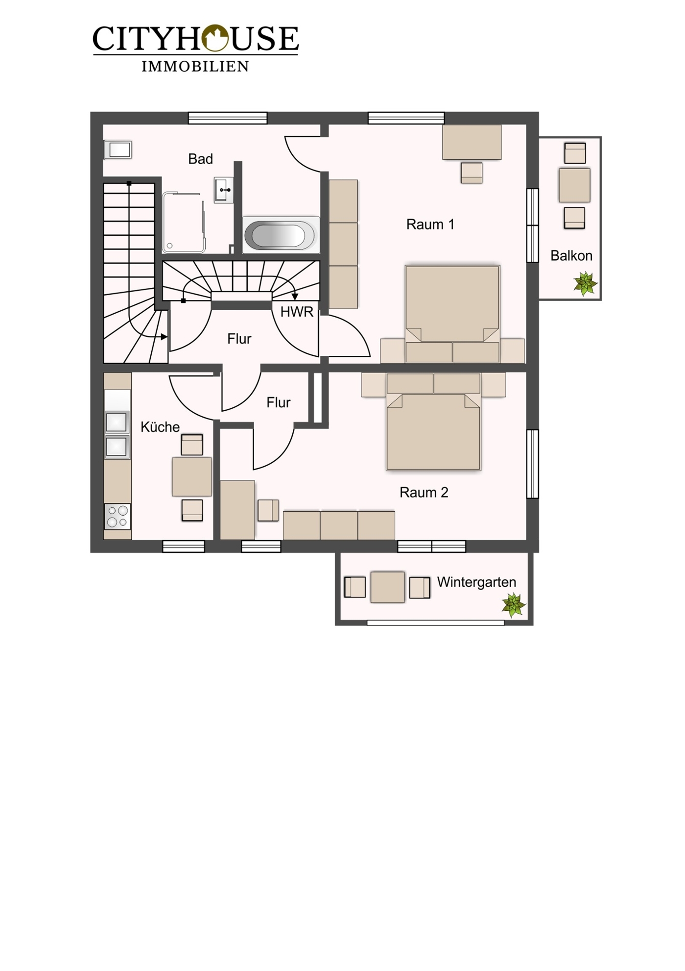 OG mit Wintergarten und Balkon