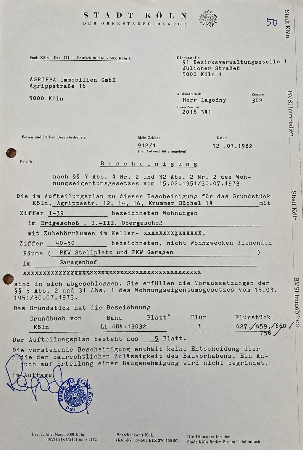 Abgeschlossenheitsbescheinigung Agrippastraße 16