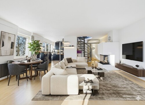 Wohnbereich modern möbliert (KI)