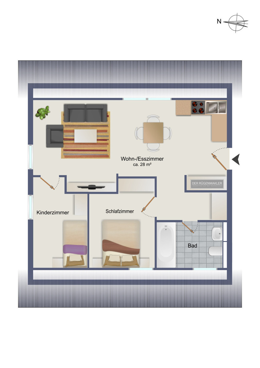 Grundriss-Skizze - Umbaumöglichkeit (2 Schlafräume)