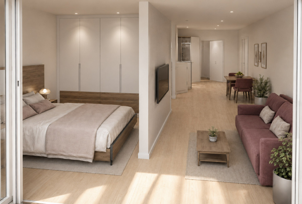 Wohnungsbeispiel - Studio - KI generiert mit Abweichungen 