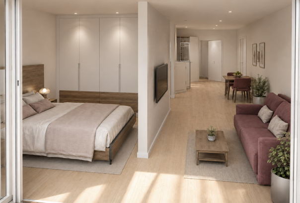 Wohnungsbeispiel - Studio - KI generiert mit Abweichungen 
