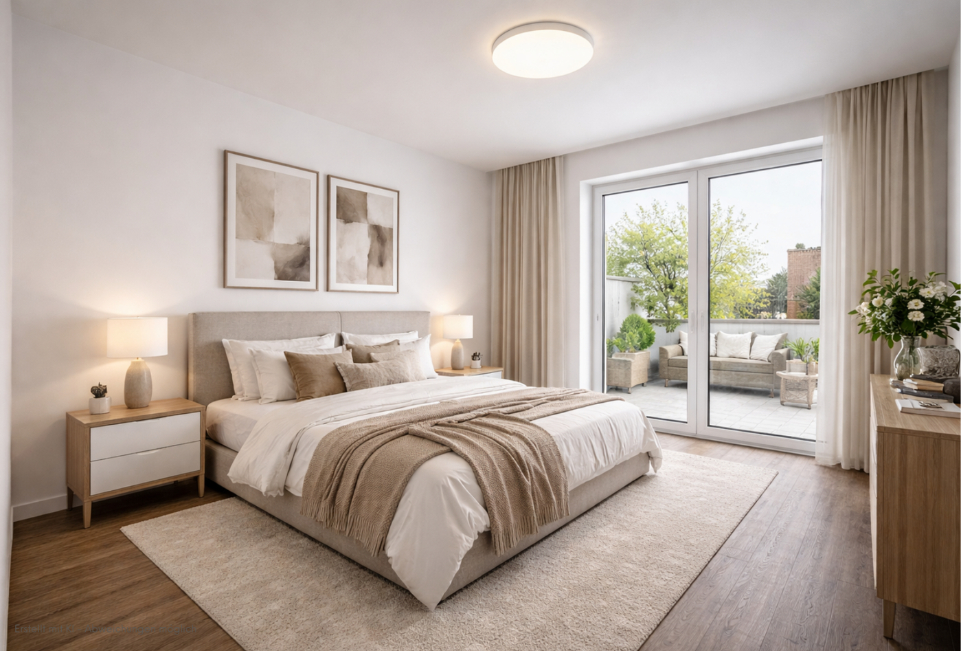 Schlafzimmer mit Balkon (Möblierung Beispiel)