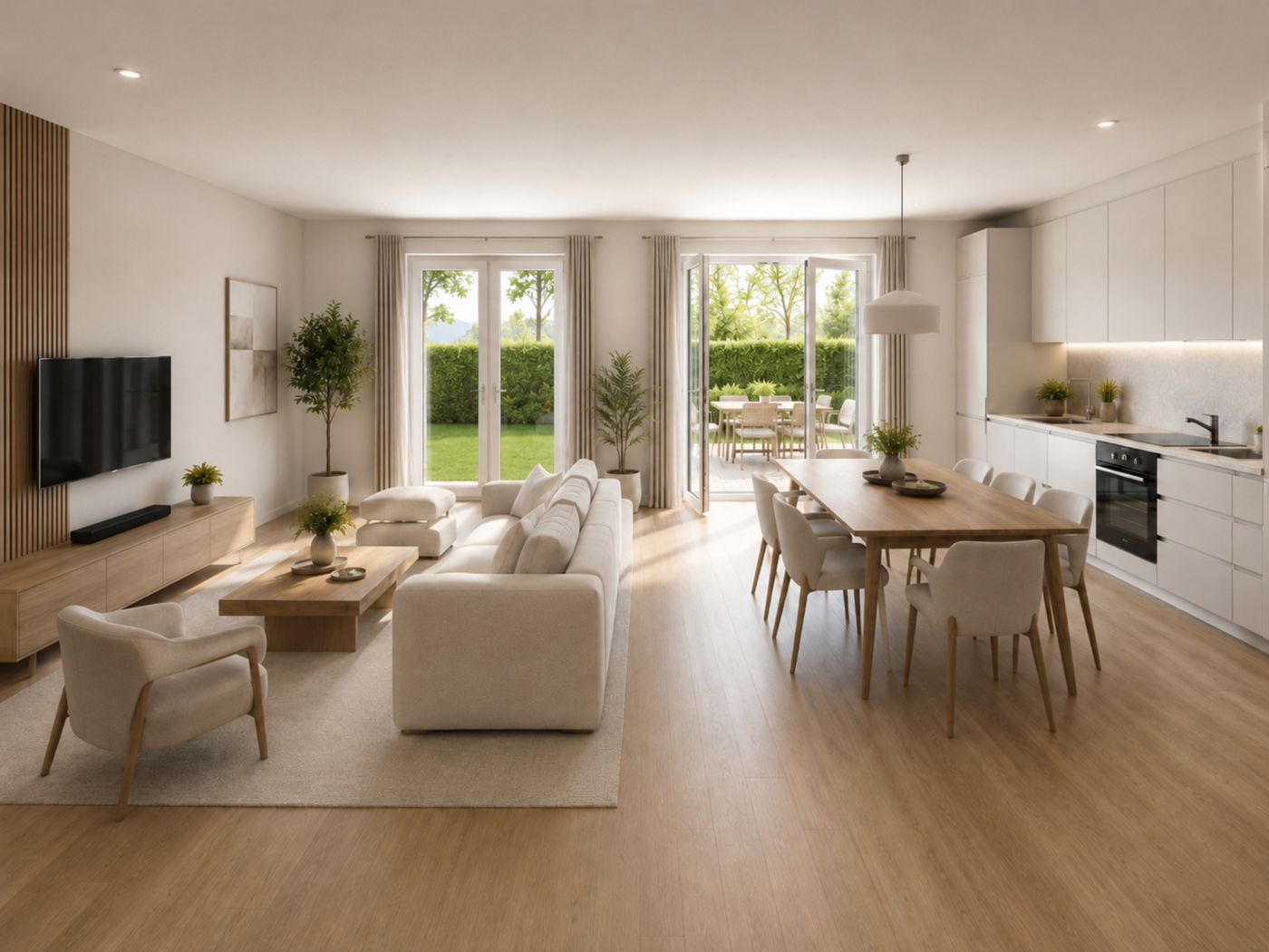 KI Visualisierung - Wohn-& Essbereich mit Garten
